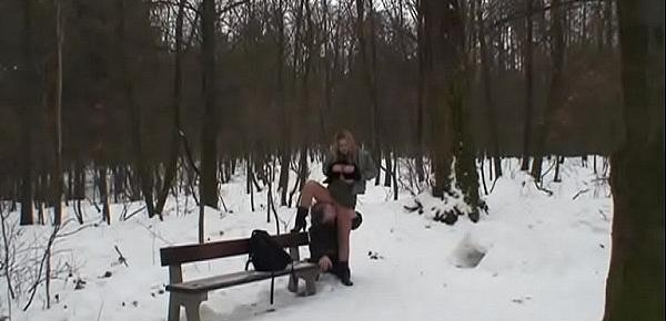  Drinking cum is good on the snow